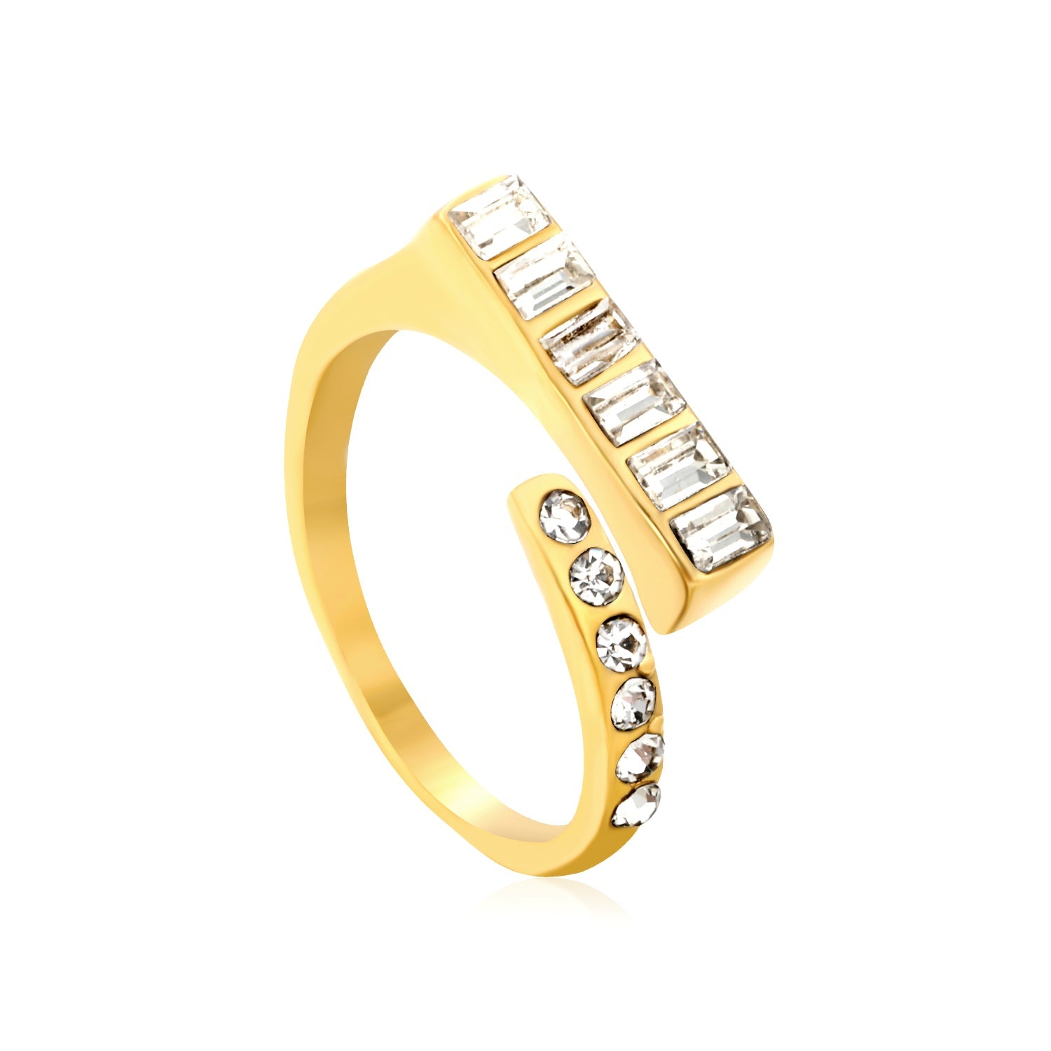 7.5mm Gold Open Ring with Square Rose - Red/Emerald/White Diamond and Round White Diamond Inlays asonjewelry